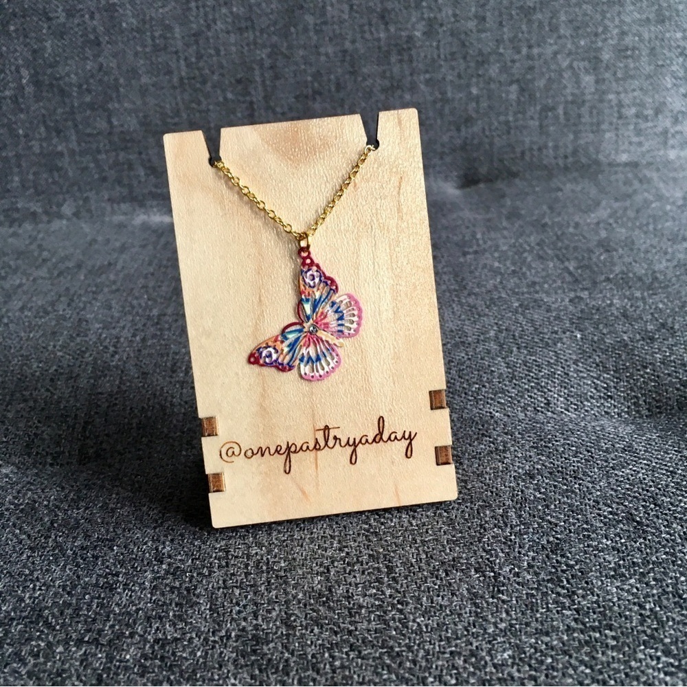 Butterfly Pendant Necklace Red Purple 18 Inch